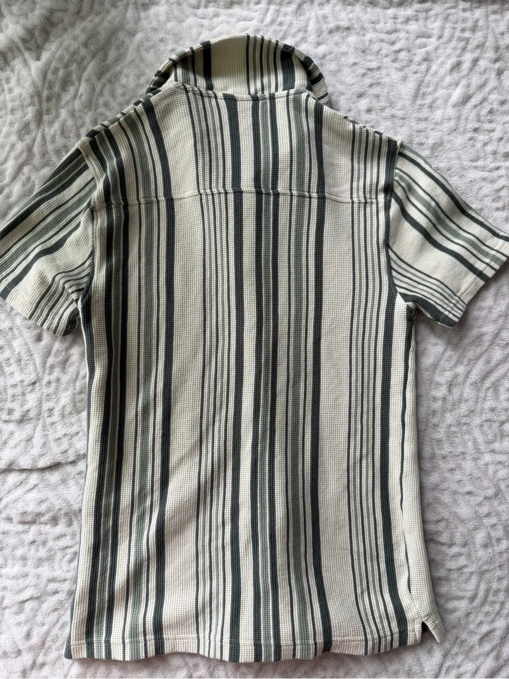 Larsson & Co Men’s Small Striped Waffle Knit Button Down Shirt 100% Cotton